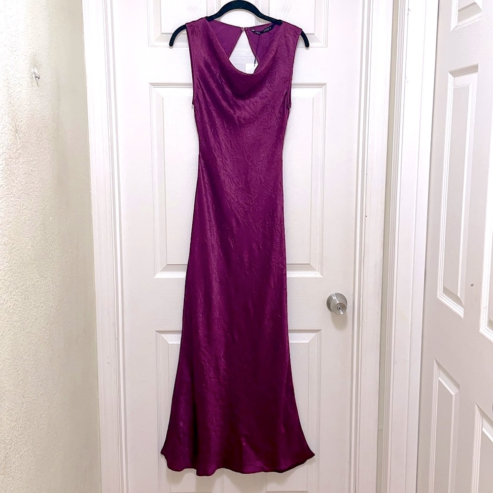 NWT Zara Satin Effect Open Back Dress - Picture 8 of 13